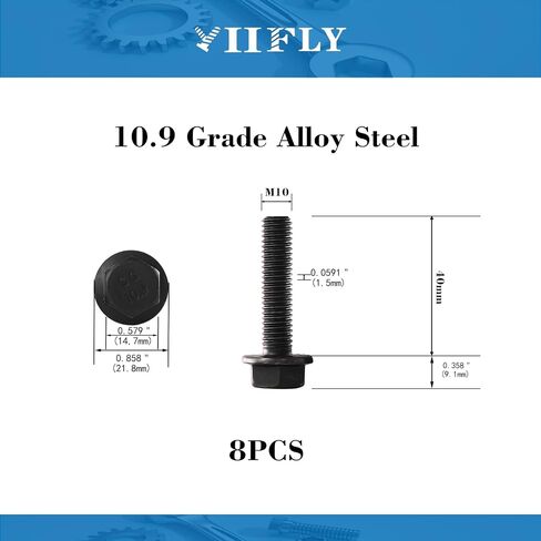 M10 x 25mm Flanged Hex Head Bolts Flange Hexagon Screws, M10x1.5 Bolt, 10.9 Grade Alloy Steel, Hexagon Head Bolts, Black Oxide Finish, Full Thread, Quantity 10 in Saudi Arabia