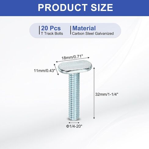 Patikil 1/4 "-20 T مسامير المسار ، 20 حزمة 1-1/4 بوصة T-Slot براغي قوارب السكك الحديدية الإكسسوارات للسكك الحديدية للرقصات وتجهيزات النجارة العالمية ، والفضة ، والفضة in Saudi Arabia