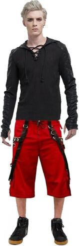 Men’s Goth Short Red Shorts Red Threads Black Straps Punk Rock Metal Chain Cyber/Unisex Short/USA in Saudi Arabia