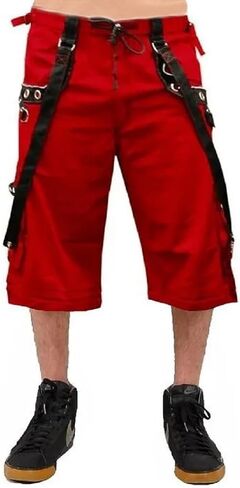 Men’s Goth Short Red Shorts Red Threads Black Straps Punk Rock Metal Chain Cyber/Unisex Short/USA in Saudi Arabia