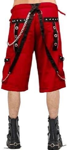 Men’s Goth Short Red Shorts Red Threads Black Straps Punk Rock Metal Chain Cyber/Unisex Short/USA in Saudi Arabia