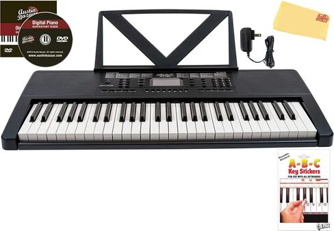 KT-61 Keytone Touch Touch Sensitive 61 مفتاح المفاتيح-حزمة سوداء سوداء مع حامل قابلة للتعديل ، مقعد ، سماعات الرأس ، ملصقات لوحة المفاتيح ، قرص DVD التعليمي أوستن بازار ، وقطعة قماش تلميع in Kuwait