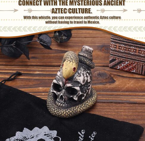 Aztec Death Whistle, 125 Decibels + Loudest Mexican Death Whistle with Drawstring Pouch Snake Winding Design Authentic Human Sounding Screams Skull for Collectible Halloween Gag Gift in Saudi Arabia