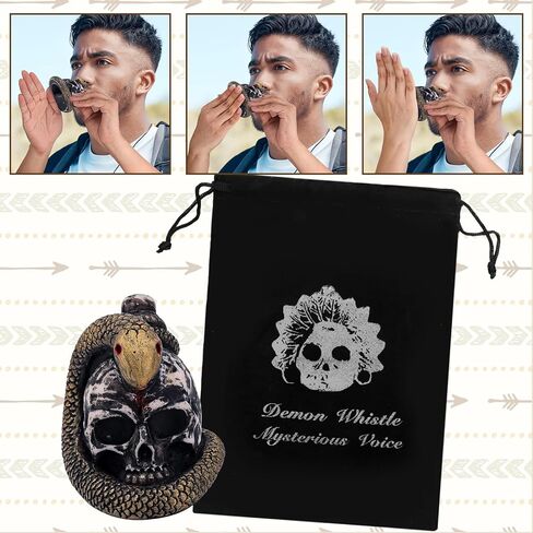 Aztec Death Whistle, 125 Decibels + Loudest Mexican Death Whistle with Drawstring Pouch Snake Winding Design Authentic Human Sounding Screams Skull for Collectible Halloween Gag Gift in Saudi Arabia