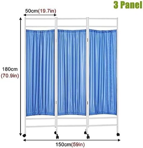3 Panel Rolling Medical Privacy Screen on Wheels - 6ft Tall Foldable Room Divider, Space-Saving Temporary Wall for Clinics, Wards & Exam Rooms (Blue, 150cm Wide) in Kuwait