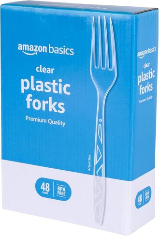 Amazon Basics Disposable Clear Plastic Forks, Premium Quality, 48 Count in Saudi Arabia