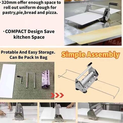 Sheeter Board Manual Dough Roller Machine,Manual Dough Roller Machine,Compact Dough Sheeter,Dough Roller Sheeter,Stainless Steel,Adjustable Thickness (Rs201) in Kuwait