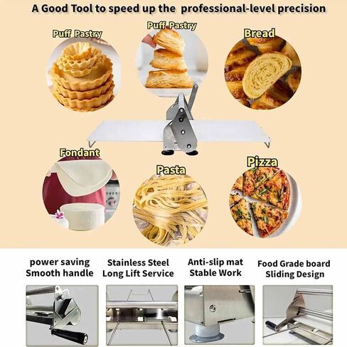 Sheeter Board Manual Dough Roller Machine,Manual Dough Roller Machine,Compact Dough Sheeter,Dough Roller Sheeter,Stainless Steel,Adjustable Thickness (Rs201) in Kuwait