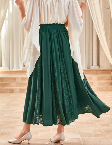 Scarlet Darkness Maxi Skirt for Women Boho Flowy Lace Patchwork Renaissance Long Skirts with Pockets in Saudi Arabia