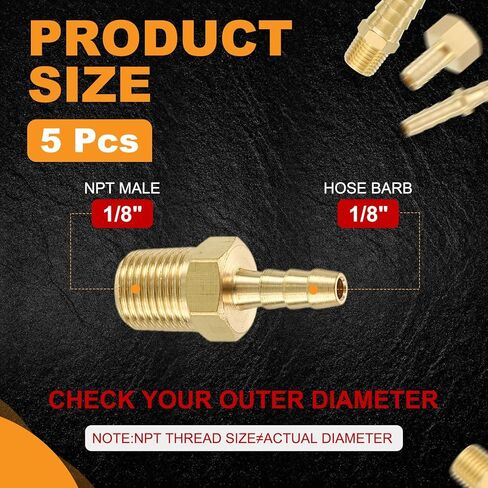 Harfington 5pcs 1/8 "إلى 1/8" NPT ذكور النحاس النحاس Barb Fitting Mender Mender للطباعة ثلاثية الأبعاد ، ضاغط الهواء ، آلة CNC ، in Saudi Arabia