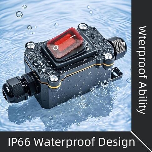 IP66 مضمّن بالماء مفتاح الحبل DPST 12V-24V/110V-250V | AC/DC Rocker Switch | في Off Off Outdoor Toggle Switch مع LED Red LED والدخول من جوانب in Kuwait