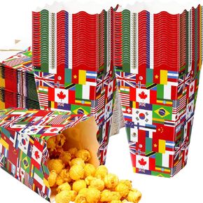 50 PCS International Flags Fopcorn Boxes for Movie Night ، في جميع أنحاء العالم حاويات ورق الفشار في العالم ، مستلزمات حفلات التقاعد متعددة الثقافات. in Kuwait