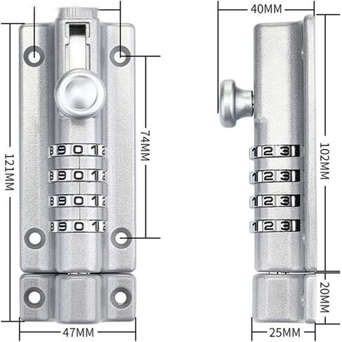 قفلات الأبواب ومزالج الزنك سبيكة كلمة مرور قفل سوداء الفضة الترباس الأمن مزيج الباب مجموعة قفل القفل في الهواء الطلق أجهزة بوابة الخشب (الفضة) in Kuwait