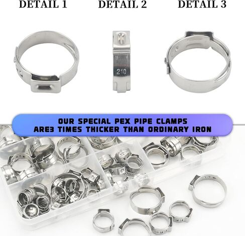 80Pcs 1/4"-15/16" 304 Stainless Steel Single Ear Hose Clamps Pex Pinch Clamp Assortment Kit, Crimp Pinch Fitting Tools Kit for Securing Pipe Hoses in Saudi Arabia