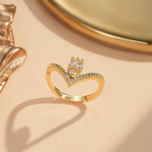 Toi et Moi خاتم الخطوبة المزيف للنساء ، 3CT Zirconia 14k حلقات مطلية بالذهب مع Radiant-Cut على شكل كمثرى ، وعد بالبيان خاتم in Kuwait