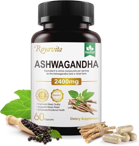 Ashwagandha Supplements 2400mg Organic with Black Pepper Vitamin B12 & B6 for Max Absorption Stress Relief Sleep Support & Athletic Performance for Men & Women 60 Capsules in Saudi Arabia
