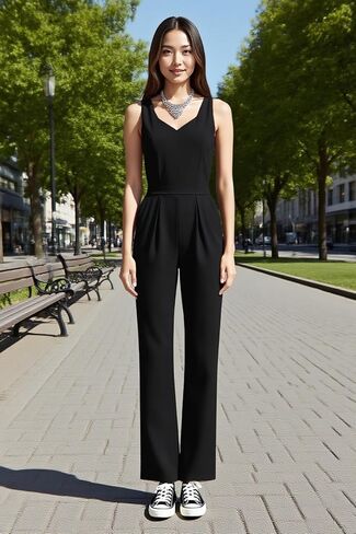 DeftSharp 2025 Women's Sexy Cocktail Party Clubwear Casual Working Rompers Club Back Zip Belt Long Jumpsuit in Kuwait