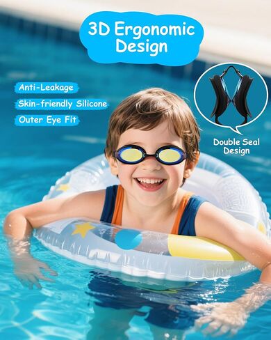 Kids Swim Goggles, Anti-fog and UV Protection with Swim Cap for Age 3-15 Youth Boys Girls Toddler in Kuwait