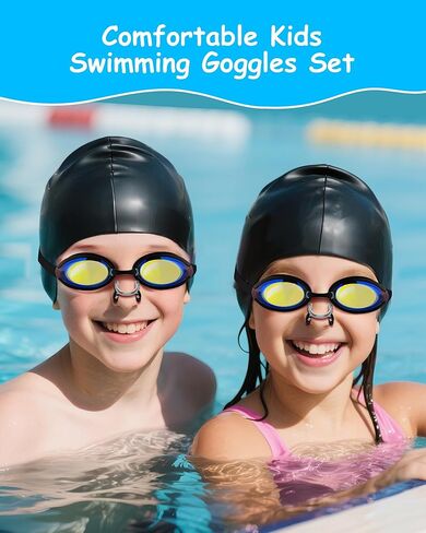 Kids Swim Goggles, Anti-fog and UV Protection with Swim Cap for Age 3-15 Youth Boys Girls Toddler in Kuwait
