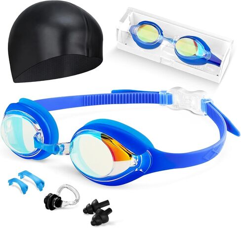 Kids Swim Goggles, Anti-fog and UV Protection with Swim Cap for Age 3-15 Youth Boys Girls Toddler in Kuwait