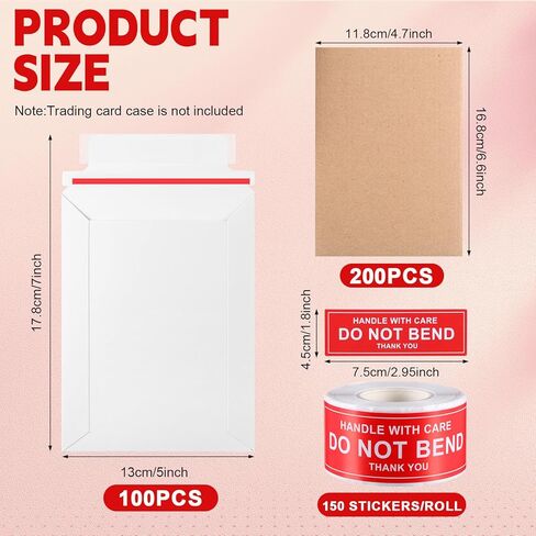 Honoson 201 PCS Card Card Protector Protector 100 PCS 7 × 5.1 بوصة مظاريف بطاقة تداول البريد 100 من الورق المقوى المموج الكثيف ، 1 لا ينحني ملصقًا للبريد الإبلاغ عن لوازم الحامي. in Saudi Arabia