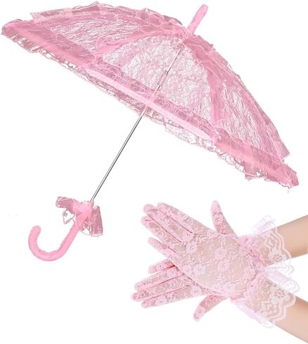 المظلة ذات الدانتيل الأبيض المصغرة مع قفازات زهرية للفتيات الذين تتراوح أعمارهم بين 5-12 من مظلة الزفاف القديمة للفتيات الزهور ، المظلة الدانتيل الزفاف للأطفال لحفل الشاي ودائم الصور in Kuwait