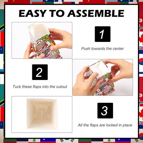 50 PCS International Flags Fopcorn Boxes for Movie Night ، في جميع أنحاء العالم حاويات ورق الفشار في العالم ، مستلزمات حفلات التقاعد متعددة الثقافات. in Kuwait