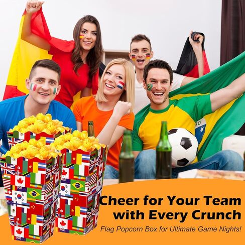 50 PCS International Flags Fopcorn Boxes for Movie Night ، في جميع أنحاء العالم حاويات ورق الفشار في العالم ، مستلزمات حفلات التقاعد متعددة الثقافات. in Kuwait