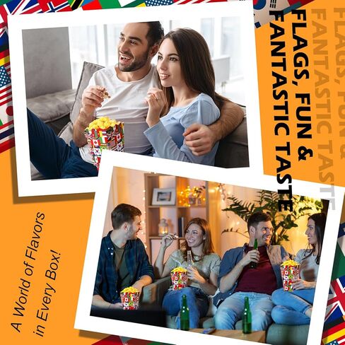 50 PCS International Flags Fopcorn Boxes for Movie Night ، في جميع أنحاء العالم حاويات ورق الفشار في العالم ، مستلزمات حفلات التقاعد متعددة الثقافات. in Kuwait