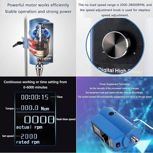 High-Speed Homogenizer for Laboratory Use, 2000-28000 RPM, 5-10000 ML Capacity, Ideal for Cosmetic Mixing, High Shear Mixer for Efficient Dispersing and Emulsifying in Kuwait