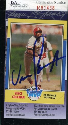 Vince Coleman 1988 Fleer Mvp Hand Signed Jsa Certified Autographed Authentic - Baseball Slabbed Autographed Cards in Saudi Arabia