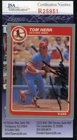 Tom Herr 1985 Fleer Jsa Coa Hand Signed Authentic Autographed Cardinals - Baseball Slabbed Autographed Cards in Saudi Arabia