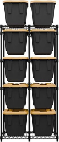 Bin Storage Rack for 12 Gallon Storage Totes – includes 10 Bins - Holiday Decoration Organization, Declutter, NSF Certified, Heavy Duty, Garage, Workspace, Metal, Steel, 21.5"x34.25"x68" (Black) in Kuwait