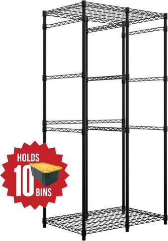 Bin Storage Rack for 12 Gallon Storage Totes – includes 10 Bins - Holiday Decoration Organization, Declutter, NSF Certified, Heavy Duty, Garage, Workspace, Metal, Steel, 21.5"x34.25"x68" (Black) in Kuwait