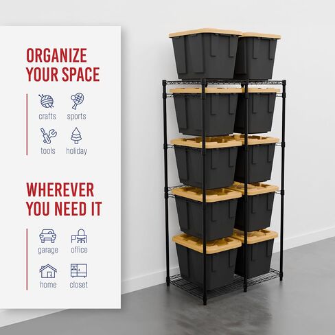 Bin Storage Rack for 12 Gallon Storage Totes – includes 10 Bins - Holiday Decoration Organization, Declutter, NSF Certified, Heavy Duty, Garage, Workspace, Metal, Steel, 21.5"x34.25"x68" (Black) in Kuwait