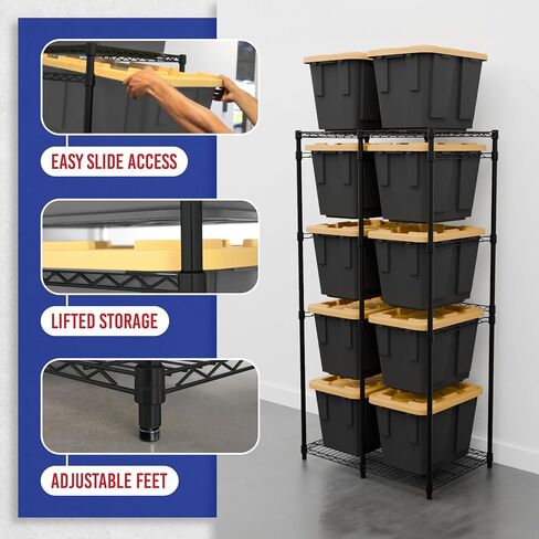 Bin Storage Rack for 12 Gallon Storage Totes – includes 10 Bins - Holiday Decoration Organization, Declutter, NSF Certified, Heavy Duty, Garage, Workspace, Metal, Steel, 21.5"x34.25"x68" (Black) in Kuwait