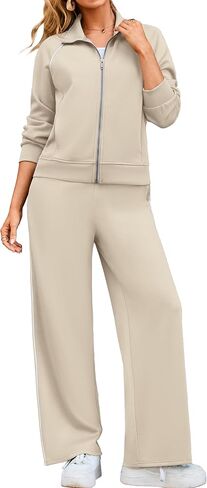 Glamaker Womens 2 قطعة عرق مجموعات طويلة الأكمام الرمز البريدي فوق الساق الواسعة ساق الأسنان الركض مجموعات رياضية بدلات المسار الرياضي ملابس السفر in Saudi Arabia