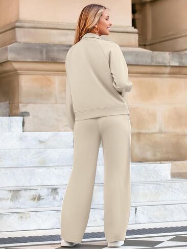 Glamaker Womens 2 قطعة عرق مجموعات طويلة الأكمام الرمز البريدي فوق الساق الواسعة ساق الأسنان الركض مجموعات رياضية بدلات المسار الرياضي ملابس السفر in Saudi Arabia