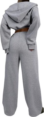 LovelyWholesale Sweatsuits Women 2 Piece Outfit Cropped Zip Up Hoodie and Sweatpants Sets in Saudi Arabia