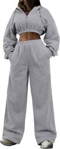 LovelyWholesale Sweatsuits Women 2 Piece Outfit Cropped Zip Up Hoodie and Sweatpants Sets in Saudi Arabia