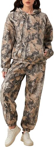 Camo تعرق للنساء 2 قطعة من ورقة القيقب طباعة هوديي مجموعات السراويل الممولة المسارات مجموعات صالة الصالة in Saudi Arabia