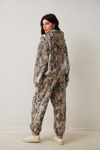 Camo تعرق للنساء 2 قطعة من ورقة القيقب طباعة هوديي مجموعات السراويل الممولة المسارات مجموعات صالة الصالة in Saudi Arabia