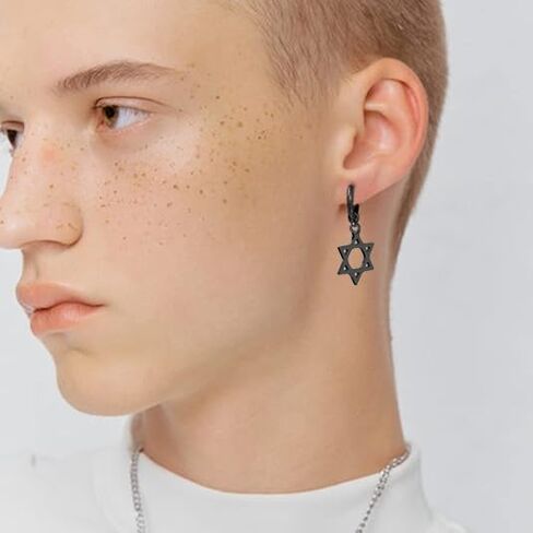 3 Pairs Set Stainless Steel Star of David Cross Hinged Hoop Earrings for Women Men in Kuwait