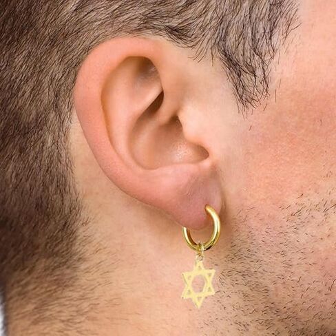 3 Pairs Set Stainless Steel Star of David Cross Hinged Hoop Earrings for Women Men in Kuwait