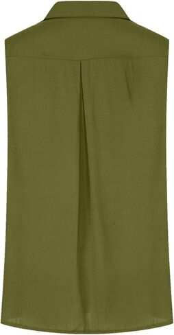 قمصان الكتان القطن للنساء بلا أكمام قمم بزر كبيرة الحجم أعلى بلوزات عمل قمصان الصيف غير الرسمية in Kuwait