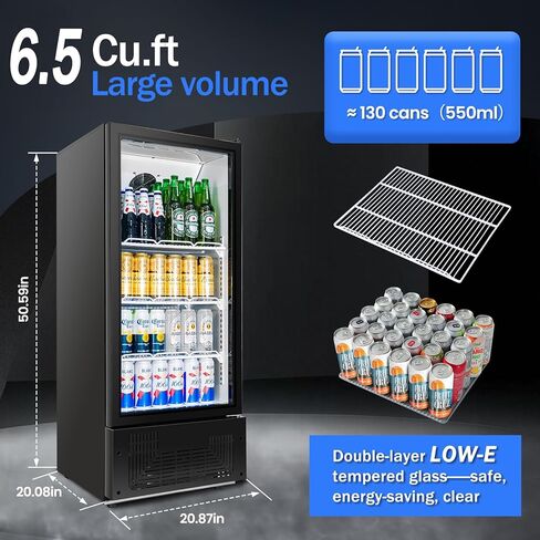 6.5 Cu.Ft Commercial Beverage Refrigerator Glass Door Upright Drink Cooler Display Fridge with Adjustable Shelves and LED Light for Restaurant Bar Store Office in Kuwait