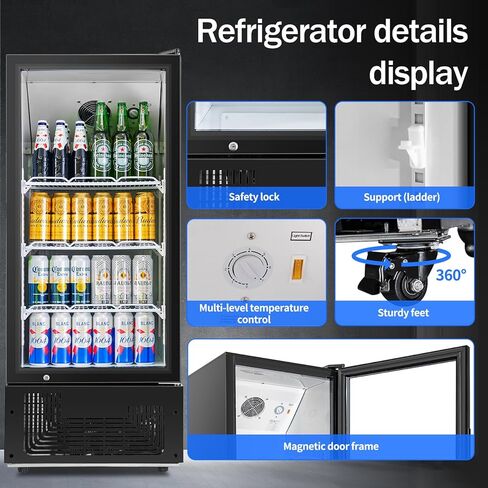 6.5 Cu.Ft Commercial Beverage Refrigerator Glass Door Upright Drink Cooler Display Fridge with Adjustable Shelves and LED Light for Restaurant Bar Store Office in Kuwait