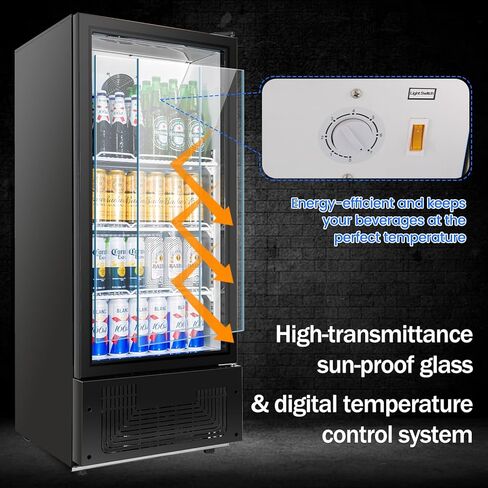 6.5 Cu.Ft Commercial Beverage Refrigerator Glass Door Upright Drink Cooler Display Fridge with Adjustable Shelves and LED Light for Restaurant Bar Store Office in Kuwait