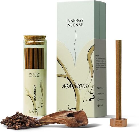 Energize & Focus – Innergy Ginseng Square Incense Sticks, 100% Natural Herbal Blend (Agarwood, Sandalwood), 55-Min Burn, Eco Glass Tube Multi-Function Holder, 20 Sticks in Kuwait