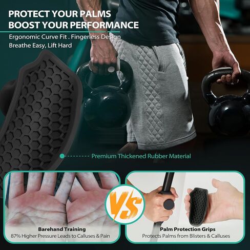 Ergonomic Rubber Gym Grips for Men & Women – Anti-Slip Fingerless Workout Gloves for Weight Lifting, Deadlifts, Pull-Ups, Rows, Barbell, Dumbbell, Palm Protectors for Gym Training in Saudi Arabia